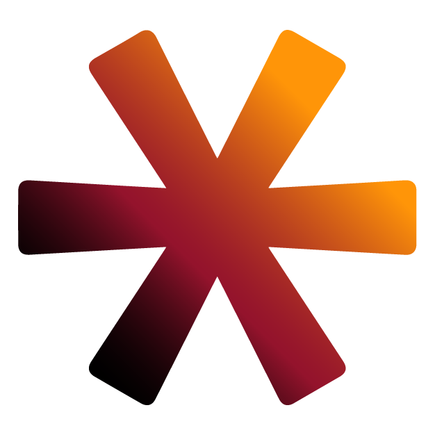 Gradient asterisk in orange, red, and black.
