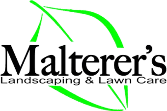 The malterer 's landscaping and lawn care logo has a green leaf on it.
