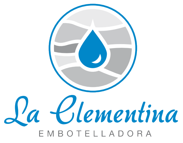 Logotipo: gota de agua azul dentro de un círculo gris,
