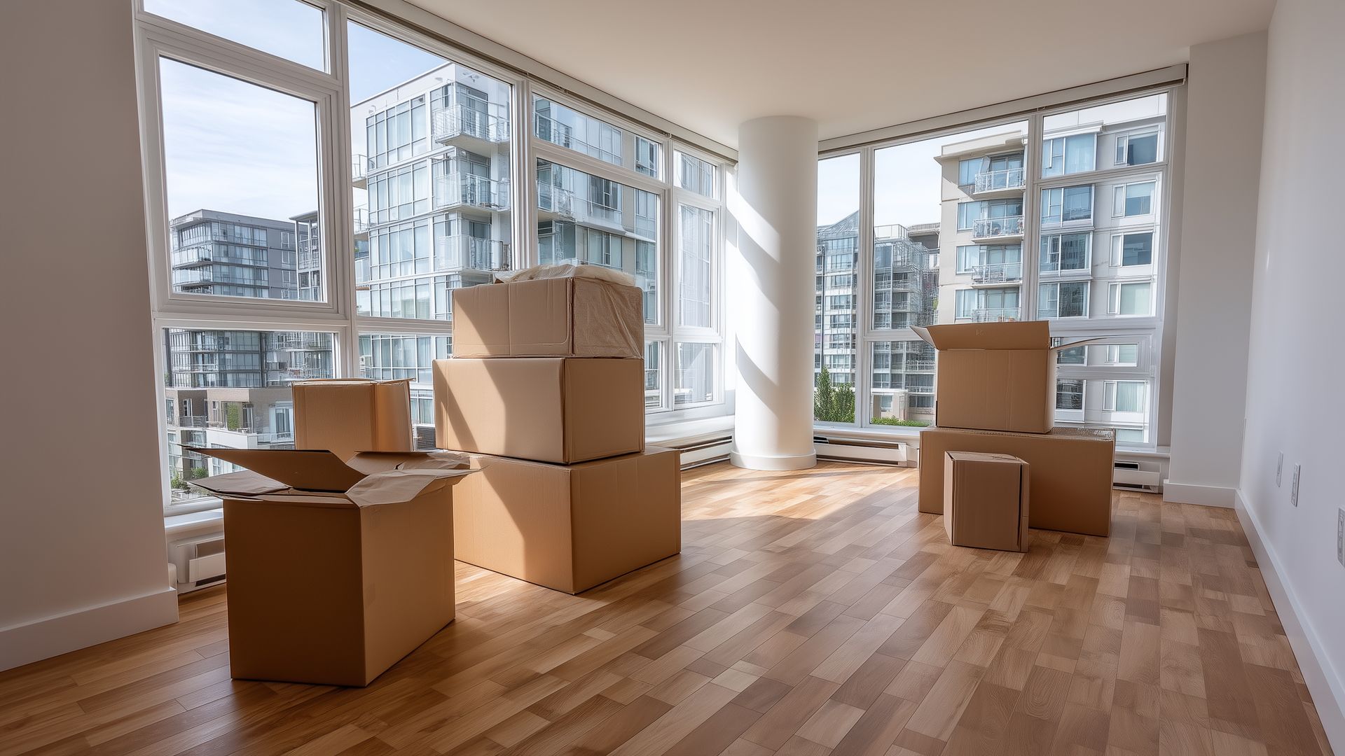 There are a lot of cardboard boxes in the room.