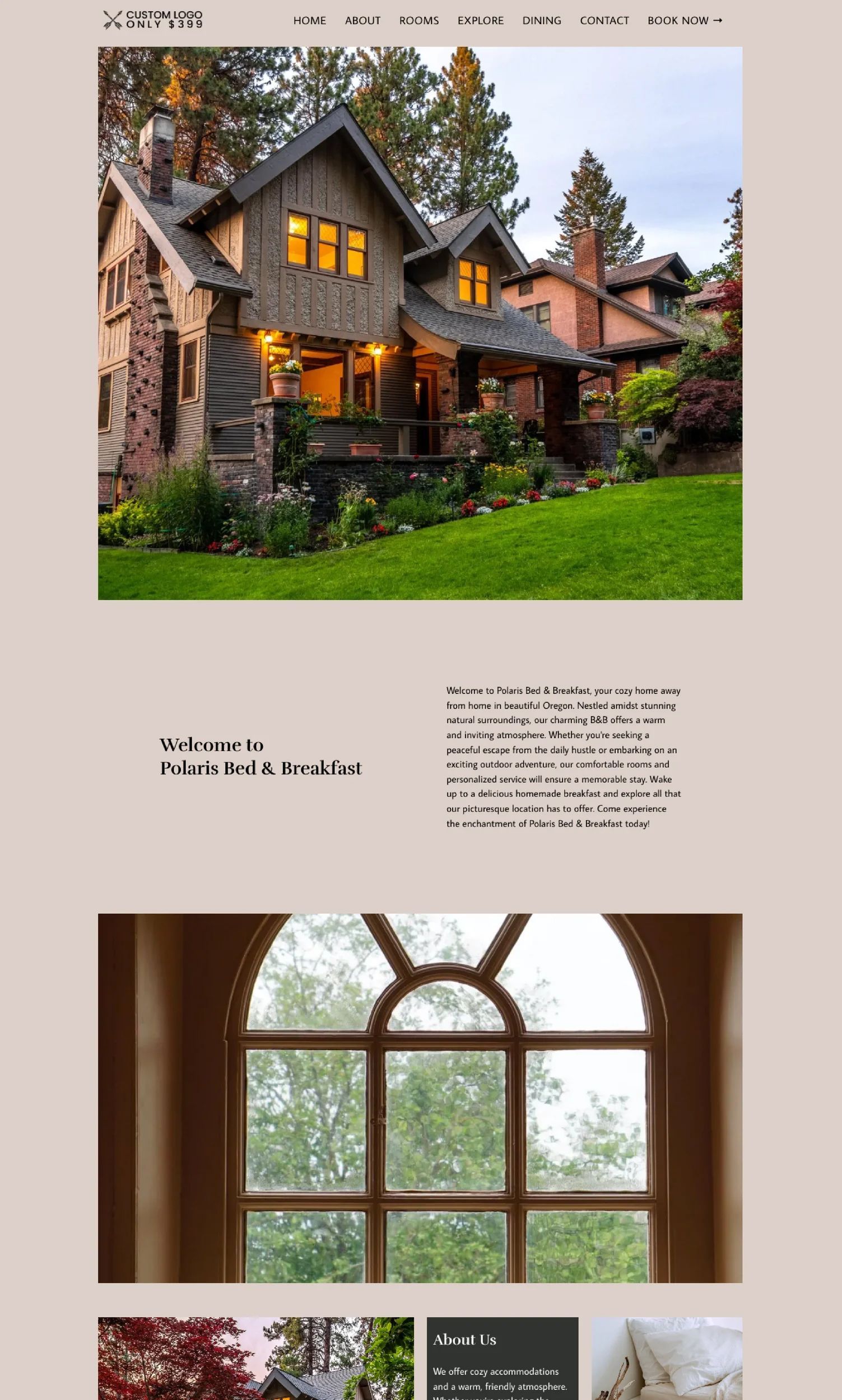 A website depicting a bed and breakfast property.