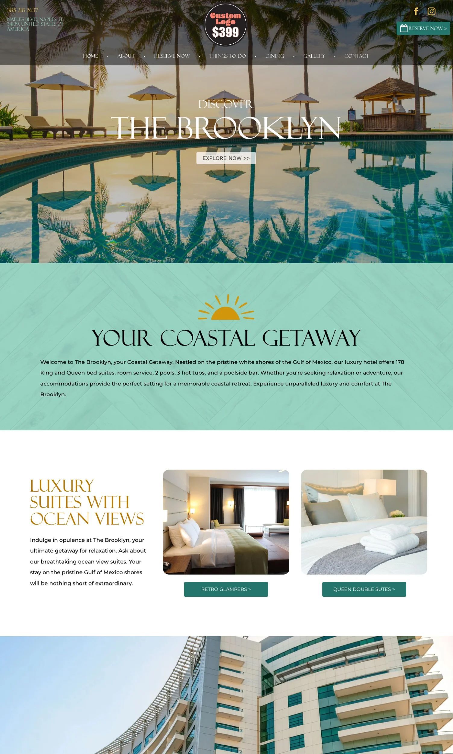A website depicting a coastal getaway property.