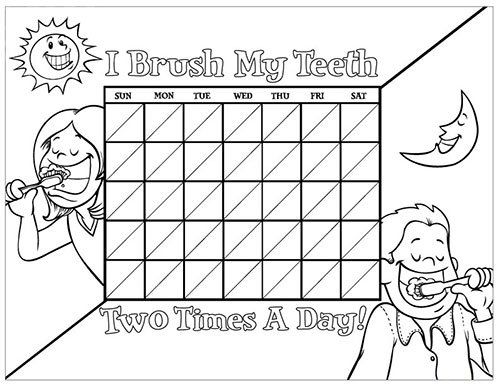 A calendar with two people brushing their teeth on it.