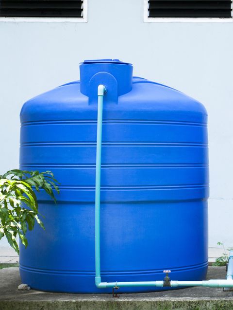 A White And Orange Tower On Top Of A Building Surrounded By Trees — Clear and Clean Water Tank Cleaning Services in Maitland, NSW