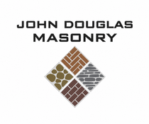 John Douglas Masonry logo with four stone-pattern diamond tiles in brown, gray, and tan
