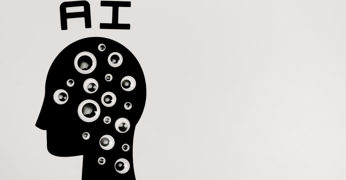 Black profile silhouette of a head with floating AI letters and circuit-like nodes inside