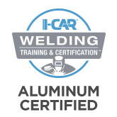 The logo for i-car welding training and certification is aluminum certified.