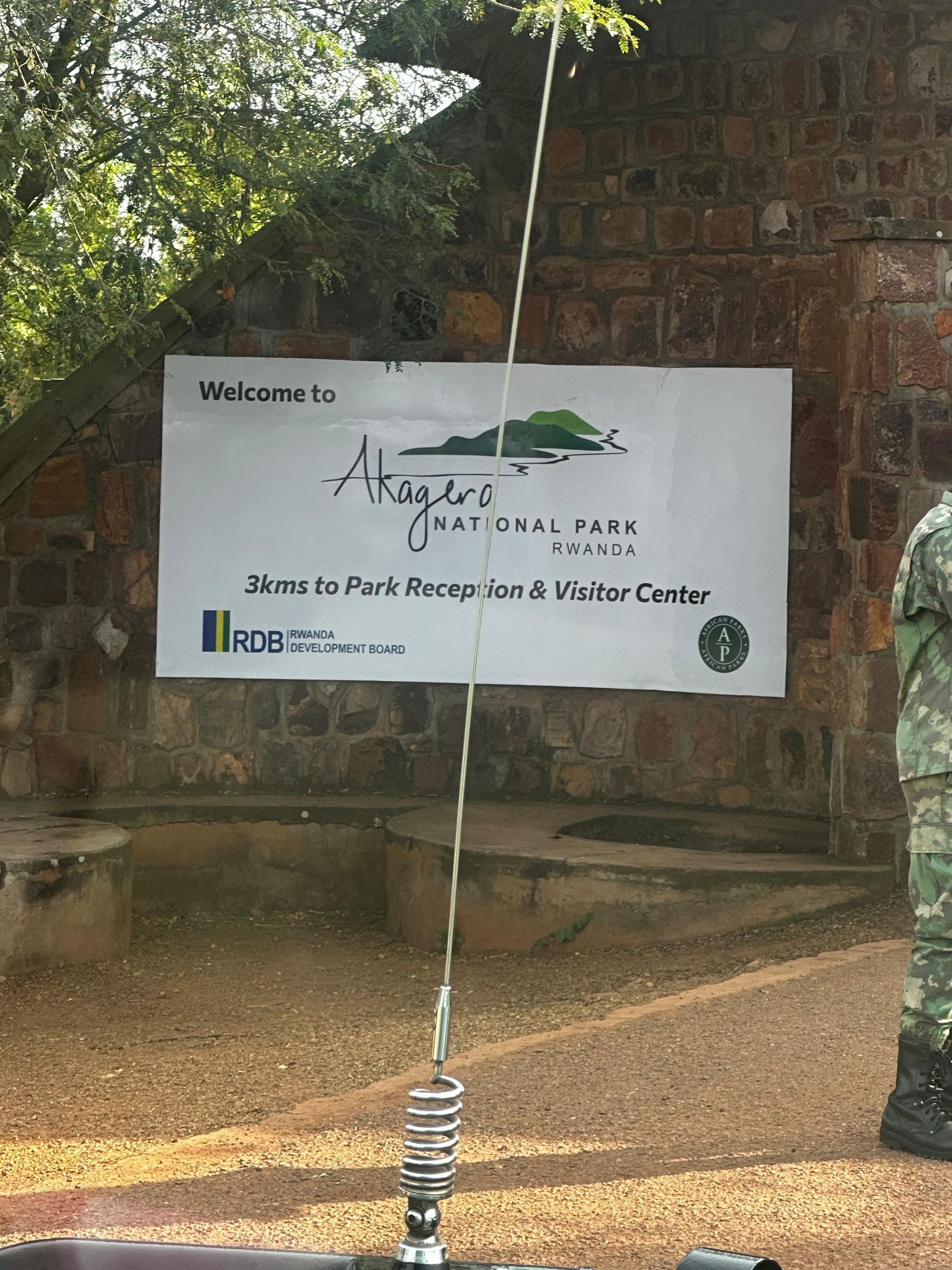 Welcome sign at the Akagera National Park entrance, 3km from reception