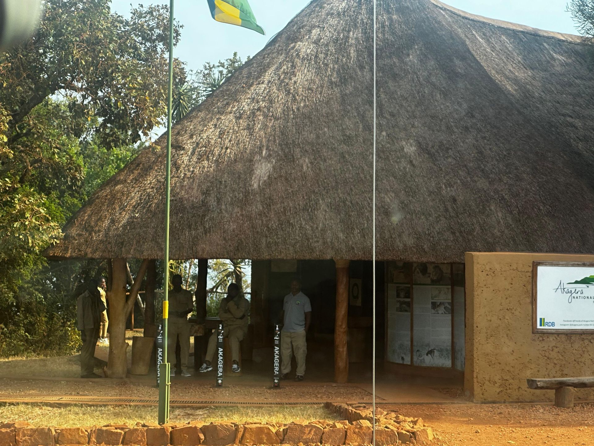 Thatched-roof reception and visitor centre at the Akagera park