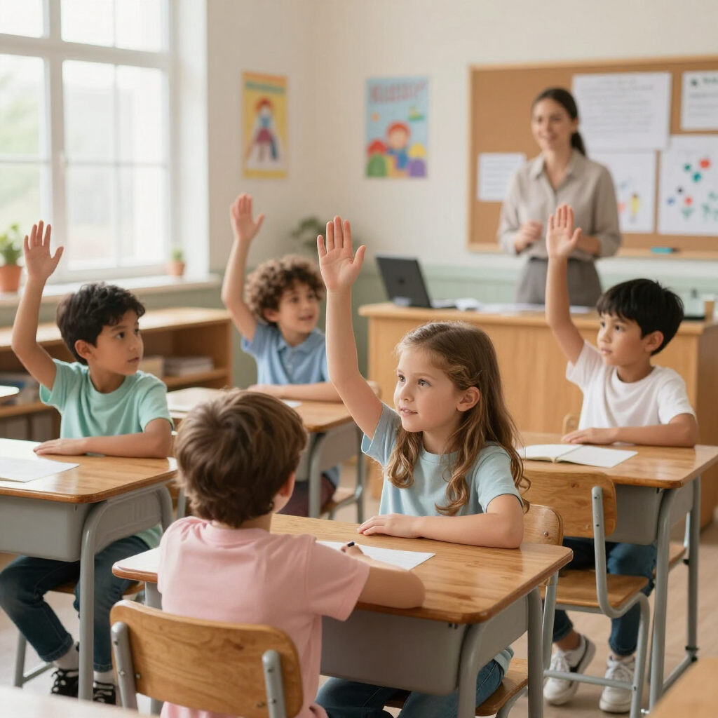 Niños participando en clase durante una actividad guiada