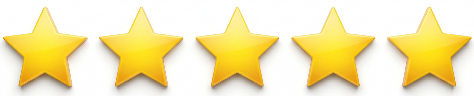 Five gold stars in a row on a white background