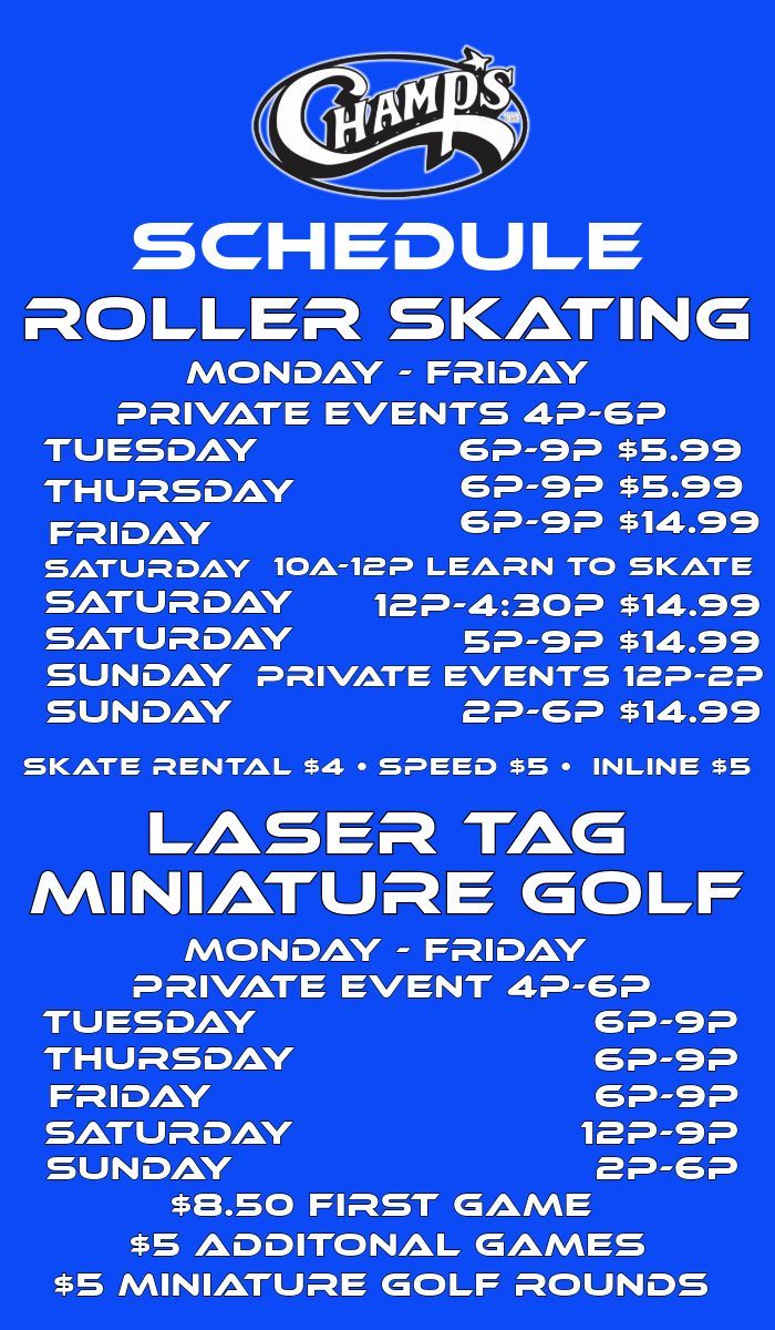 Champs Schedule - Lexington, KY - Champs Entertainment Complex