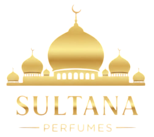 Logotipo dorado: una mezquita con el texto “SULTANA PERFUMES” debajo.