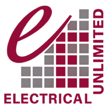 Electrical Unlimited logo with magenta and gray stylized “e” and grid design