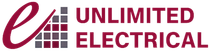 Unlimited Electrical logo with red “e,” gray grid, and maroon text on white background