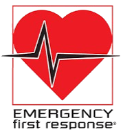 Red heart with ECG line and the words “Emergency first response” underneath.