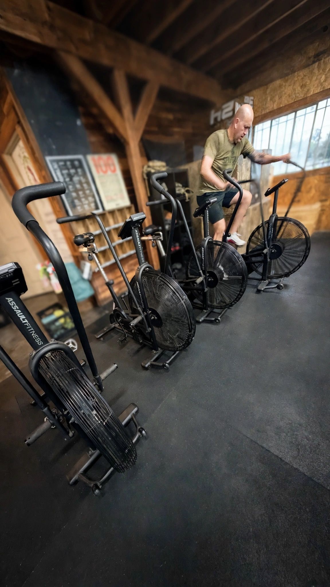 working out on an air bike