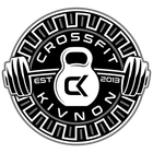 Black-and-white CrossFit KIVNON logo with kettlebell and barbell plates in a circular emblem