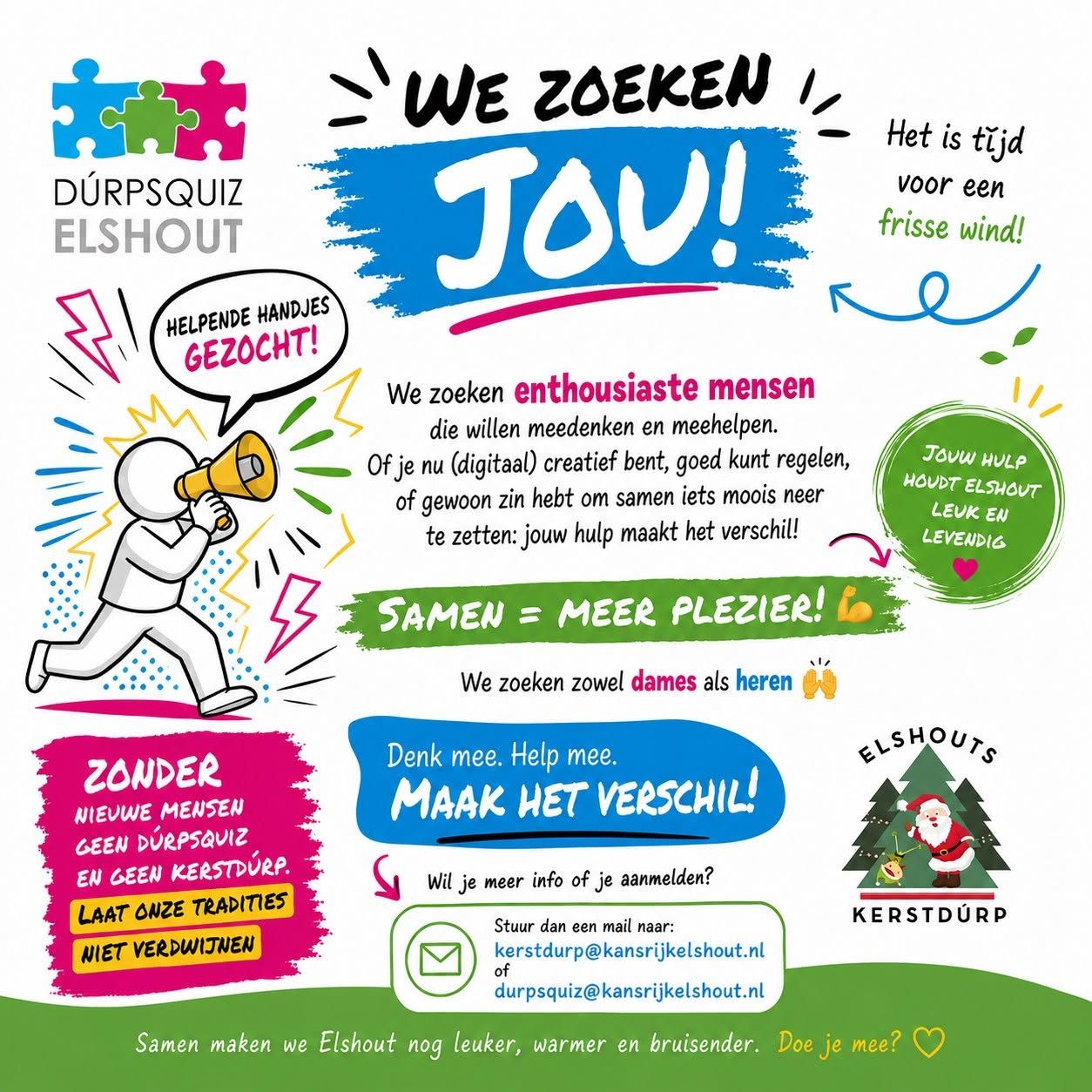 oproep nieuwe vrijwilligers voor de Durpsquiz en het Kerstdurp