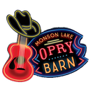 Monson Lake Opry Barn neon sign with red guitar and black cowboy hat