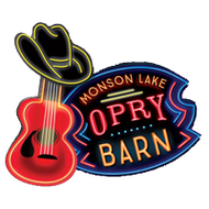 Monson Lake Opry Barn neon sign with red guitar and black cowboy hat