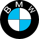 The bmw logo is blue and white in a black circle.