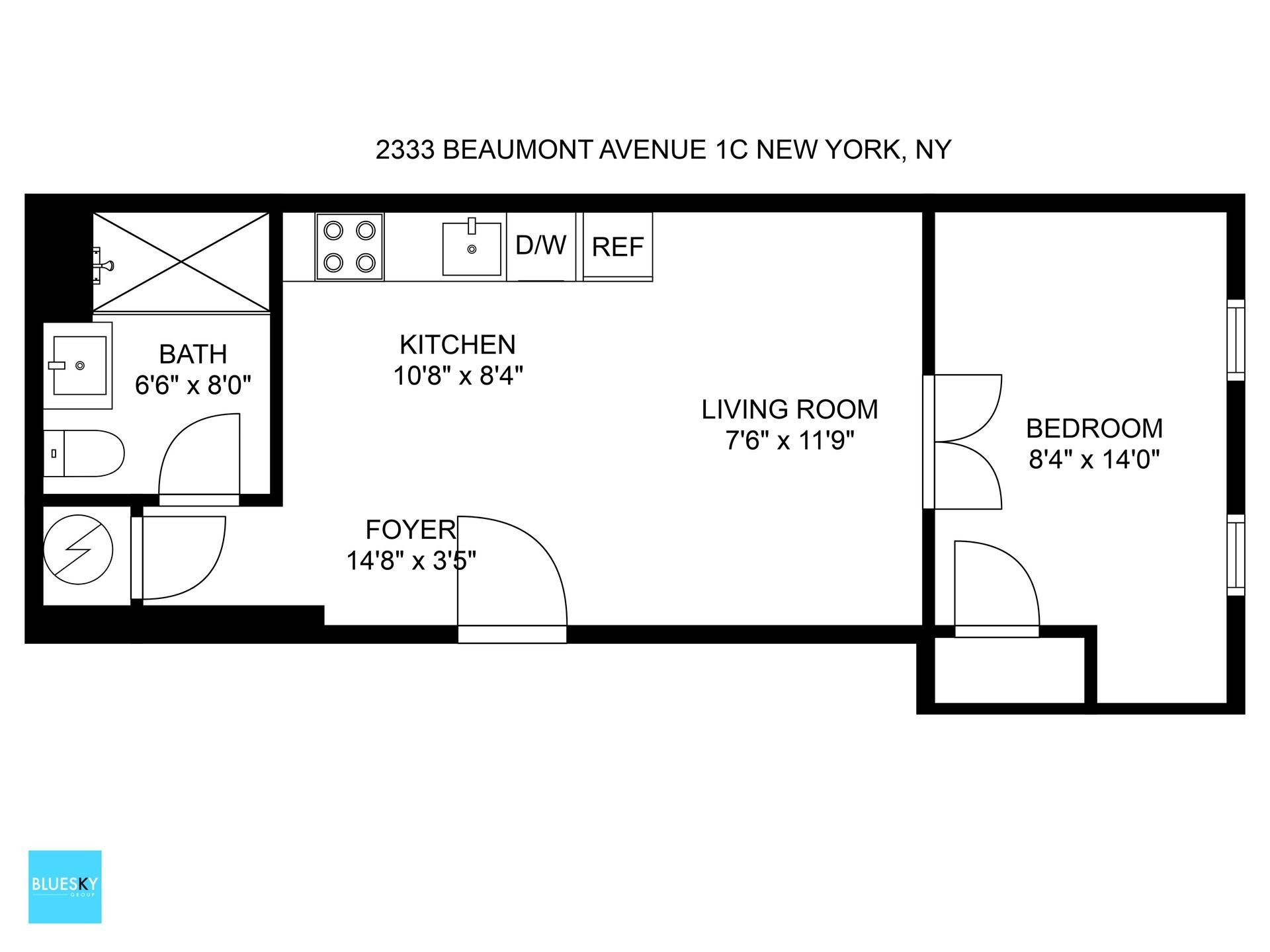 A black and white floor plan of a small apartment in new york city.