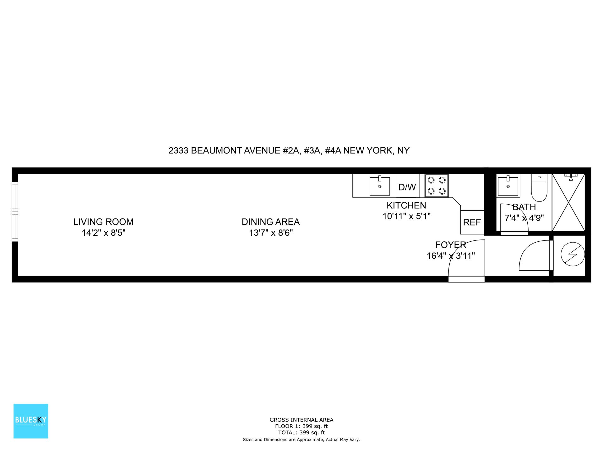 A black and white floor plan of a small apartment.