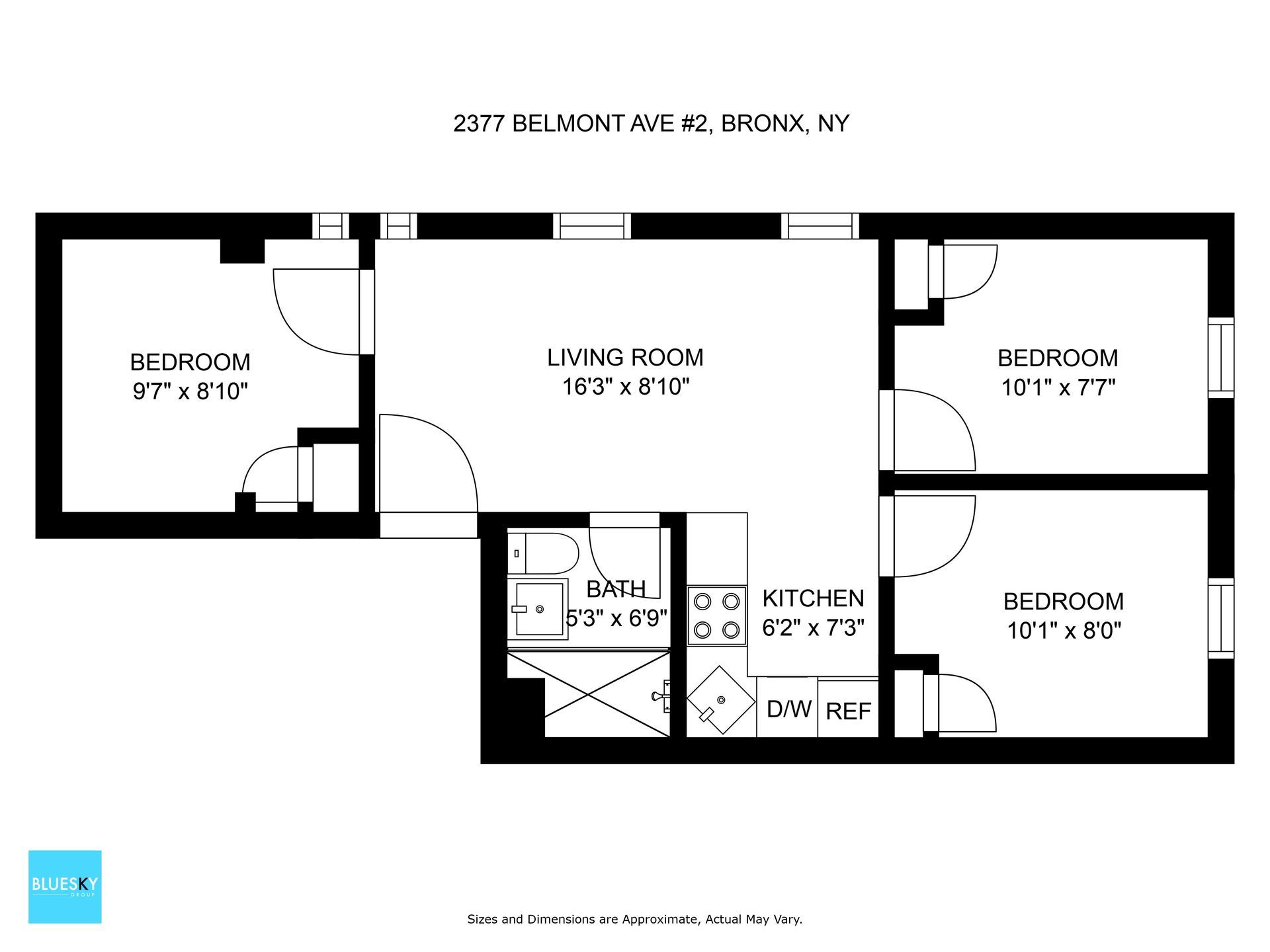 A black and white floor plan of a house with two bedrooms and a living room.