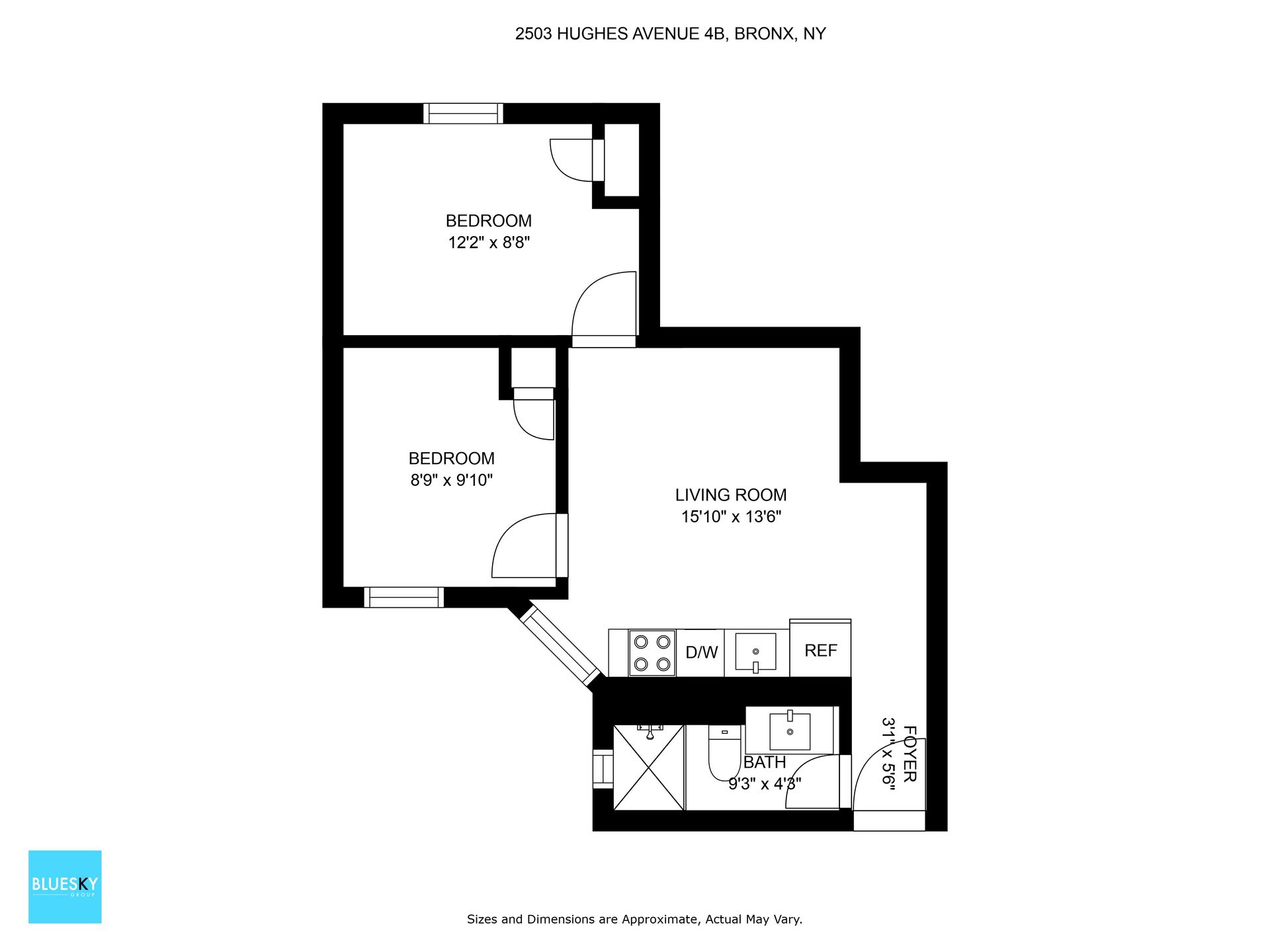 A black and white floor plan of a small apartment.