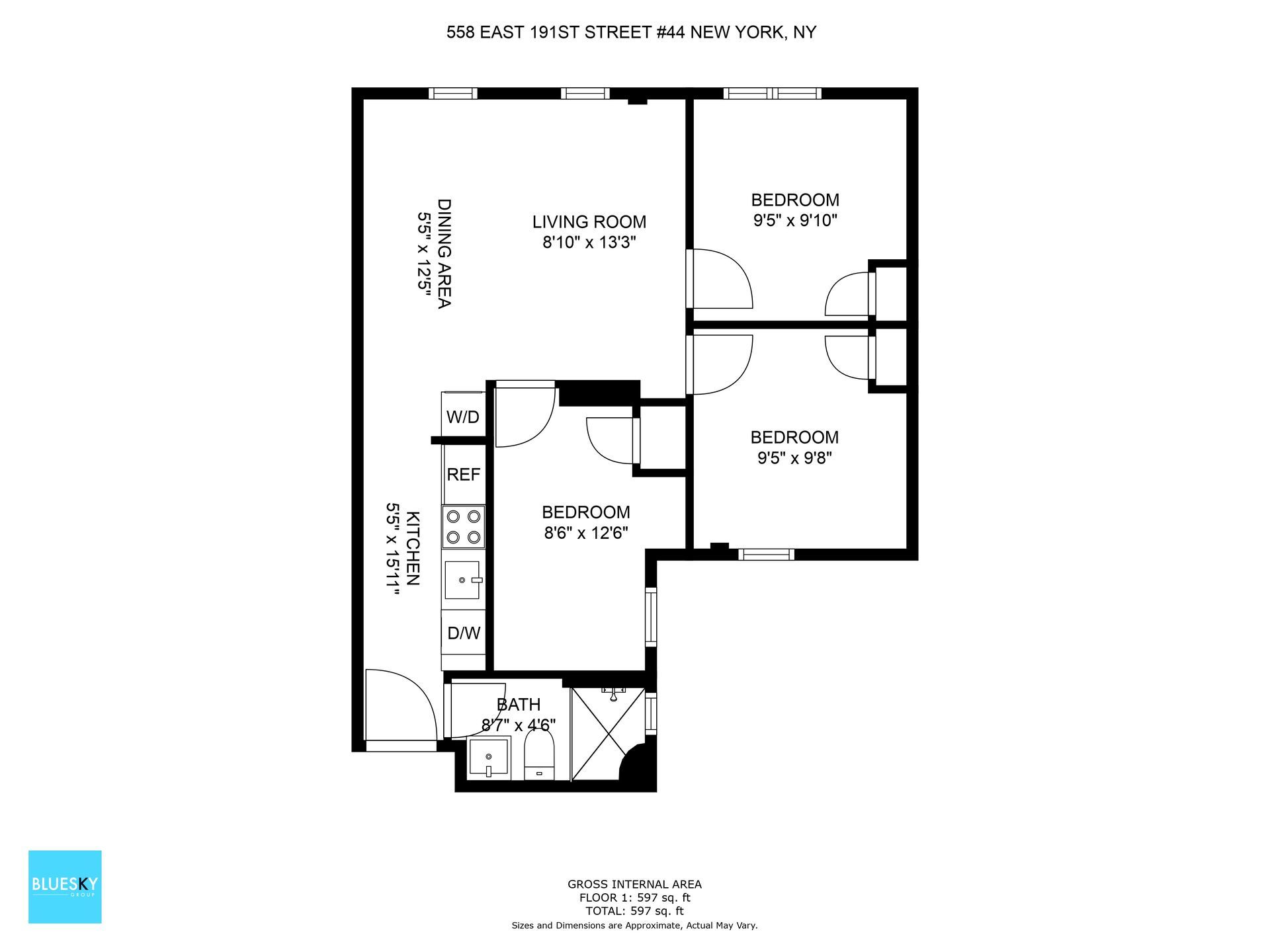 A black and white floor plan of a two bedroom apartment.