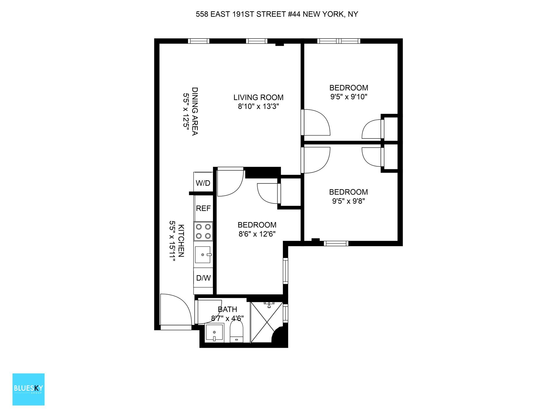 A black and white floor plan of a two bedroom apartment.