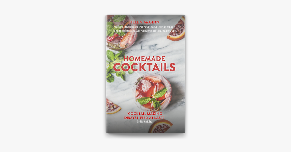 A book titled homemade cocktails with a picture of a bowl of food on the cover.