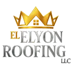 El Elyon Roofing LLC logo with gold crown and silver text on a white background