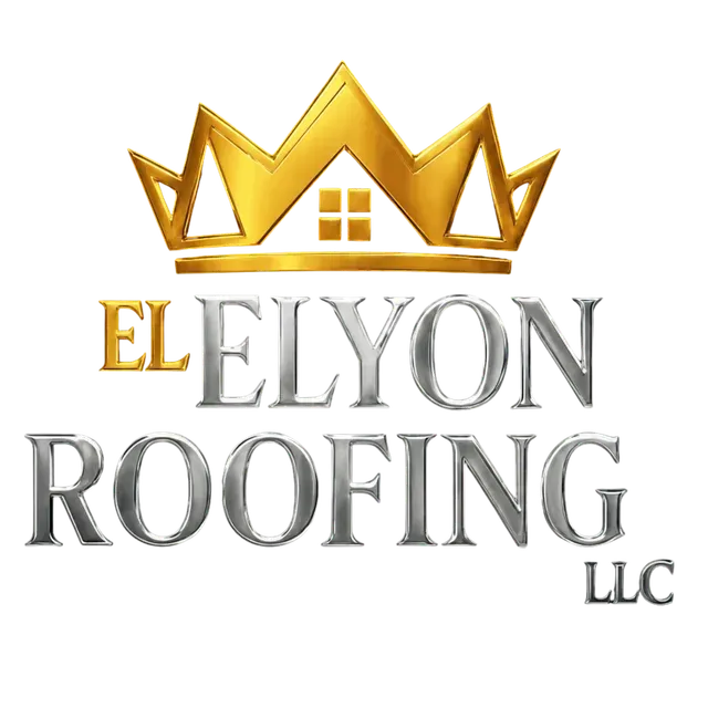 El Elyon Roofing LLC logo with gold crown and silver text on a white background