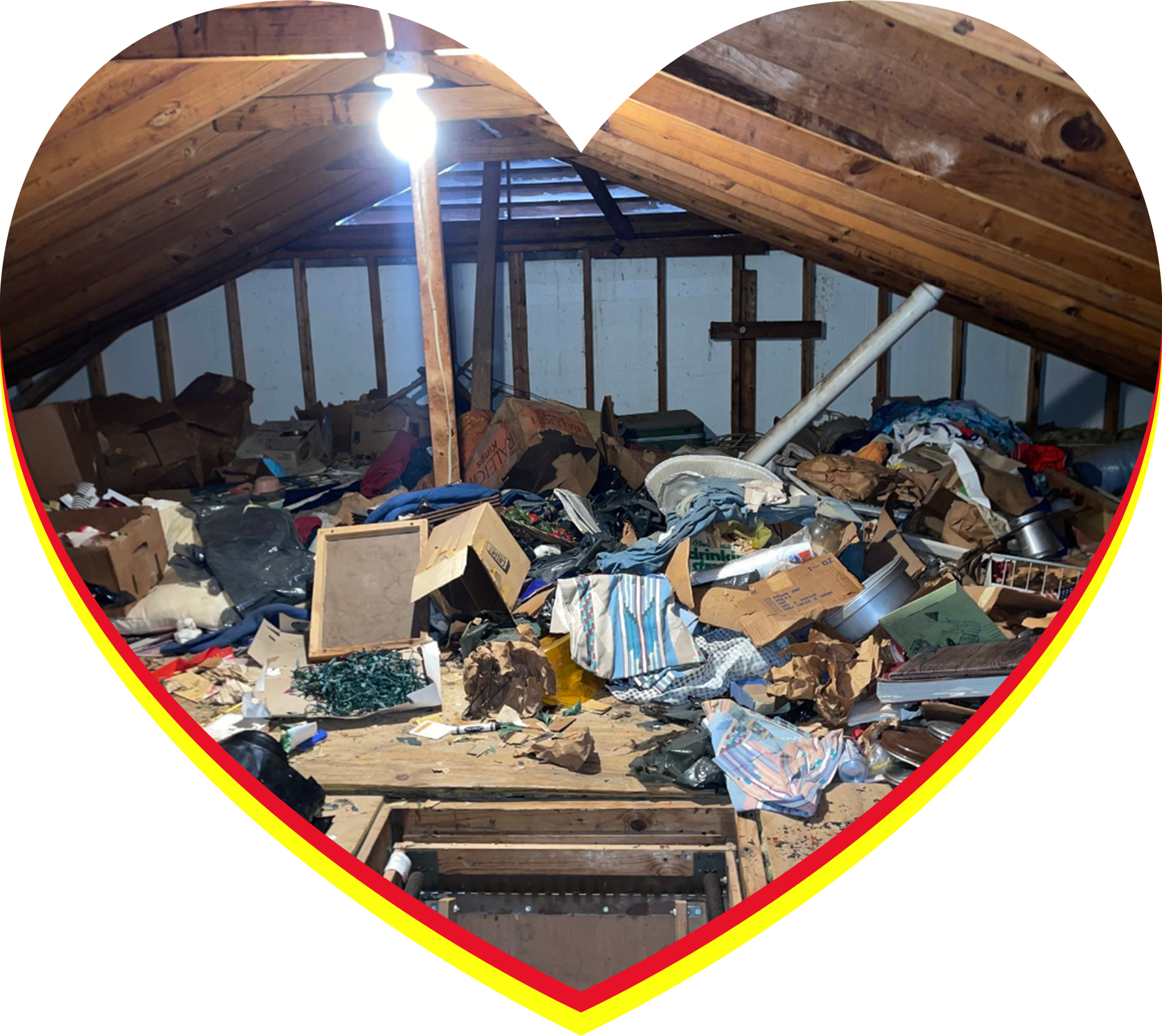 A picture of a messy attic
