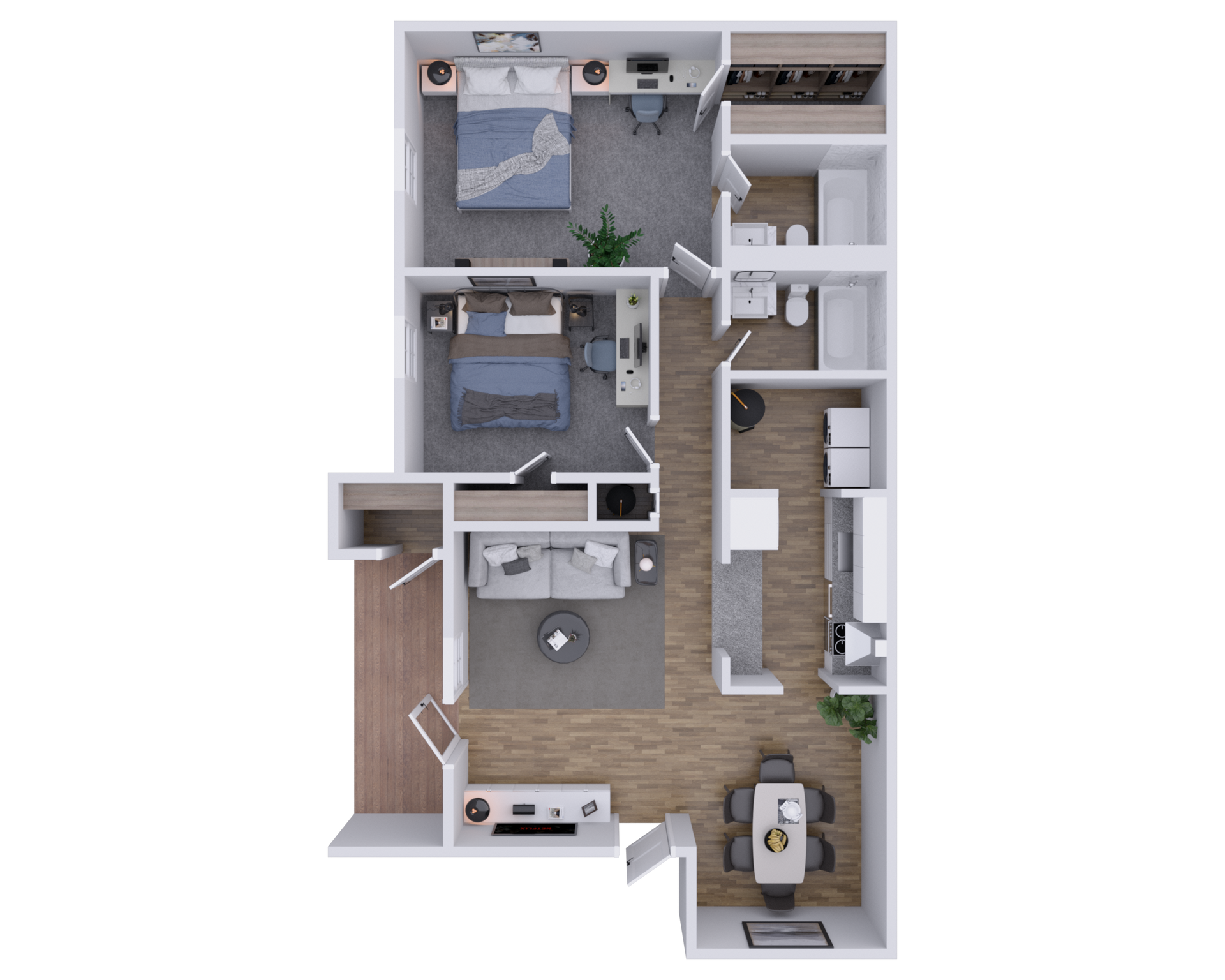 Black-and-white apartment floor plan with labeled rooms and dimensions