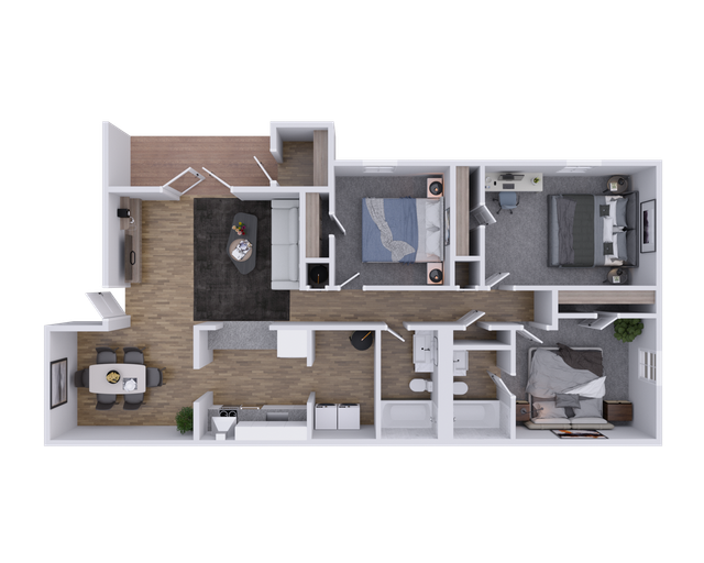 Black-and-white floor plan of a small apartment with labeled rooms and doors.