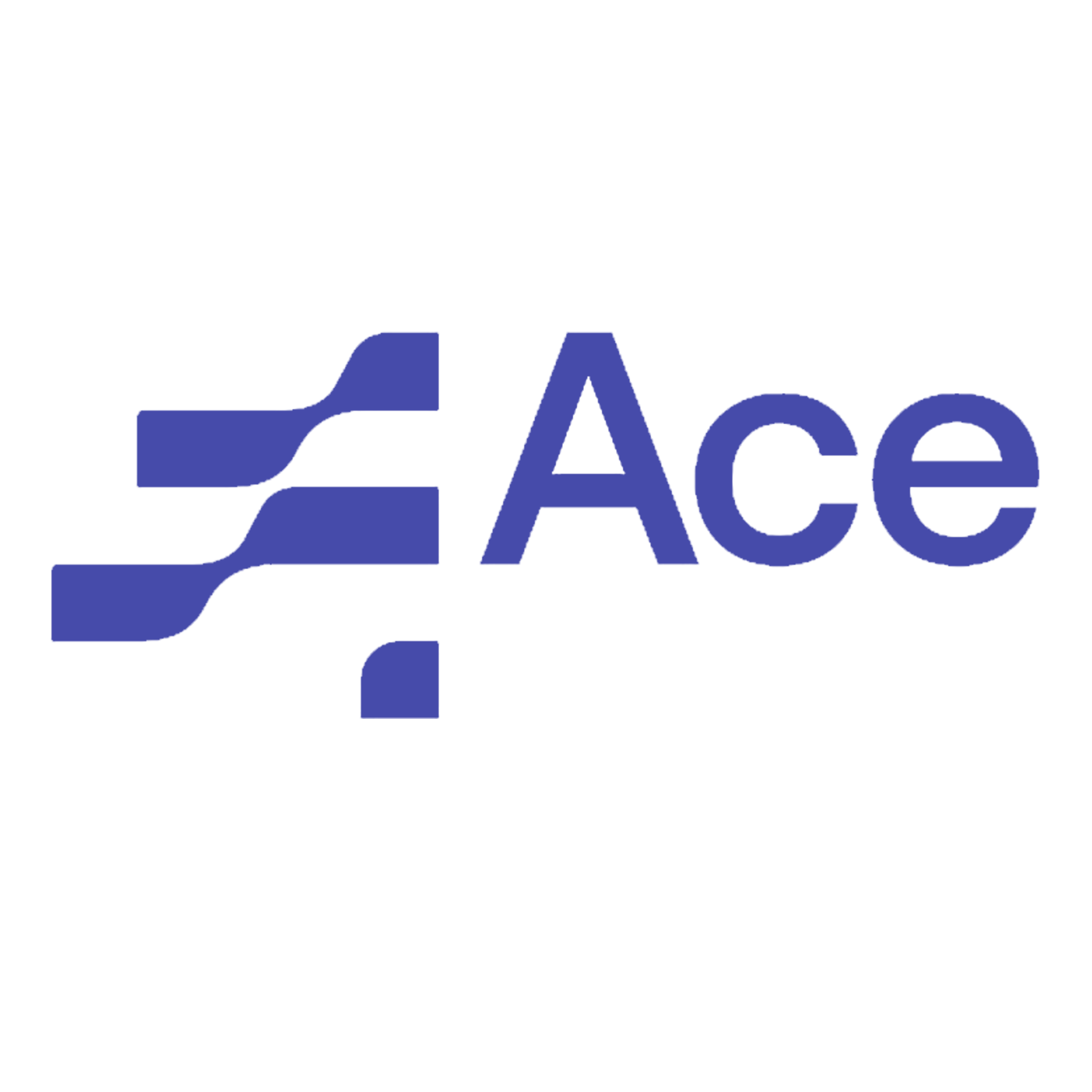 Het Blue Ace-logo met gestileerde strepen en het woord 