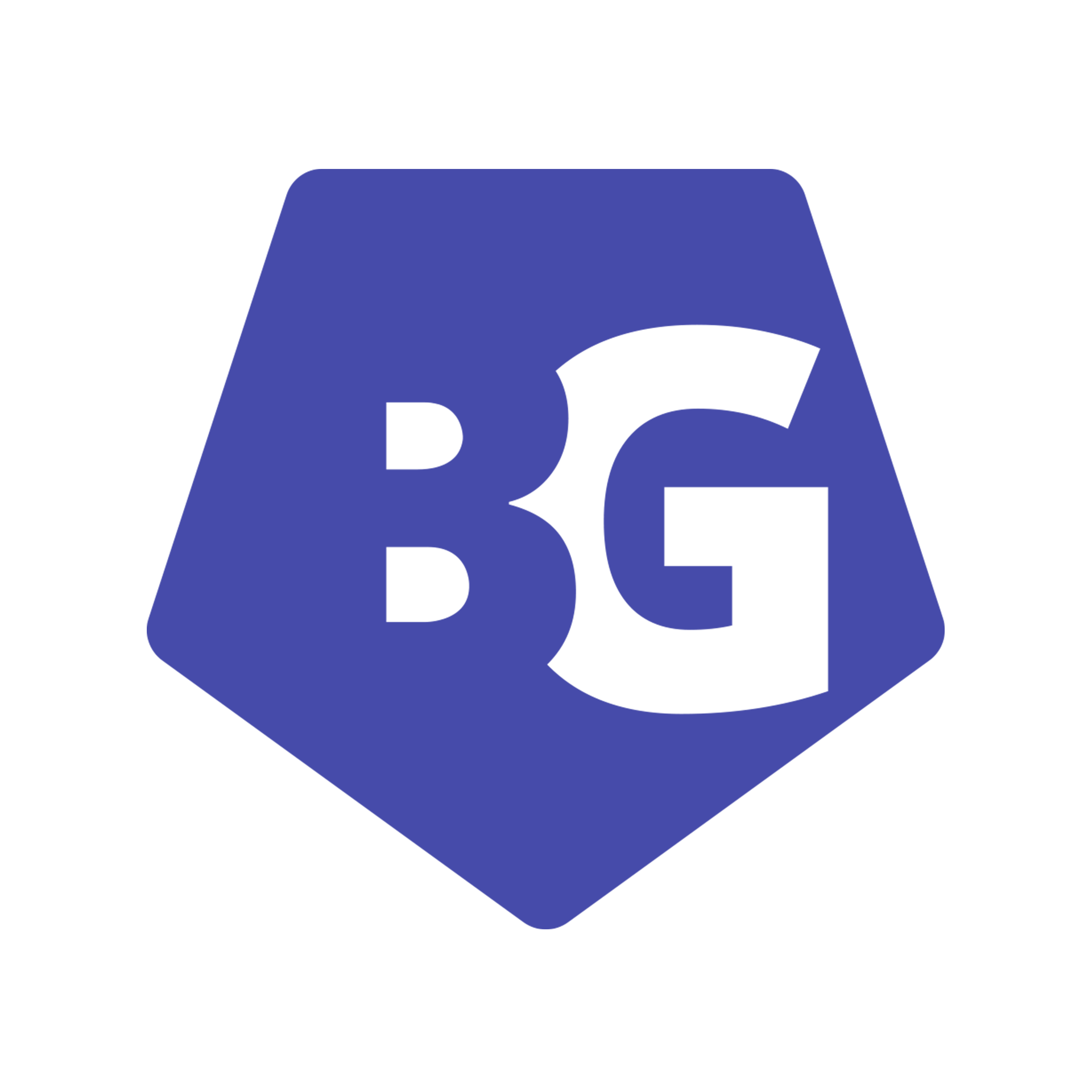 Blauw pentagon-logo met witte 
