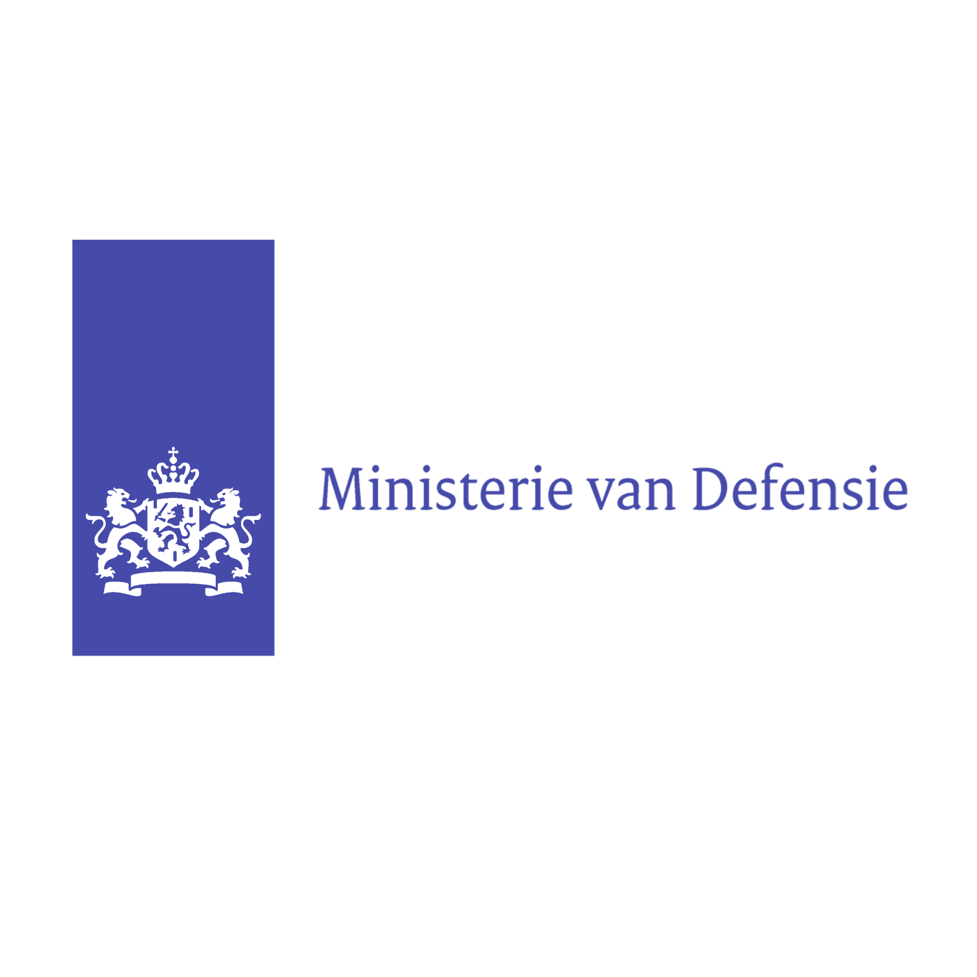 Logo van het Nederlandse Ministerie van Defensie op een witte achtergrond, met blauw embleem en tekst.