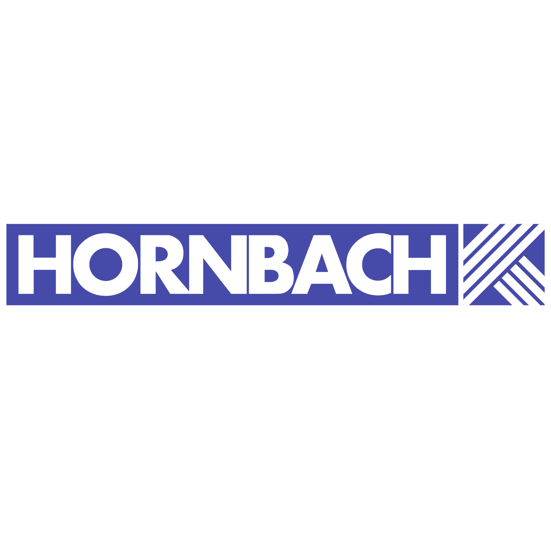 HORNBACH-logo in blauw en wit met een gestreept vierkant icoon