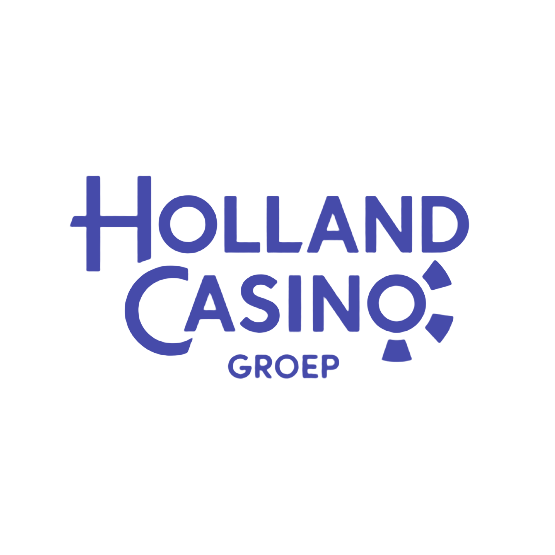 Het logo van Holland Casino Groep in blauw en paars op een witte achtergrond.