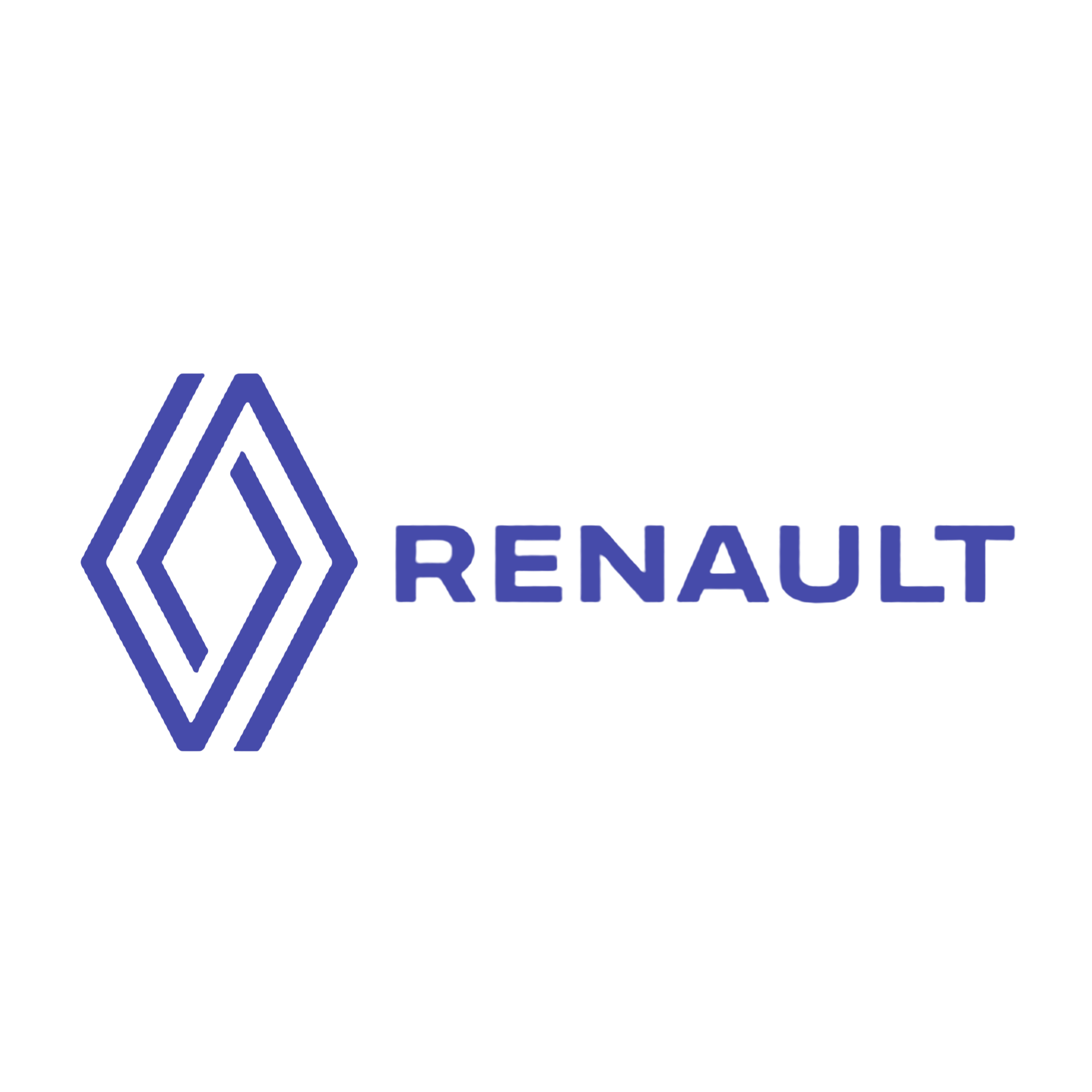 Het Renault-logo in blauw, met een gestileerd diamantembleem en het bijbehorende woordmerk op een witte achtergrond.