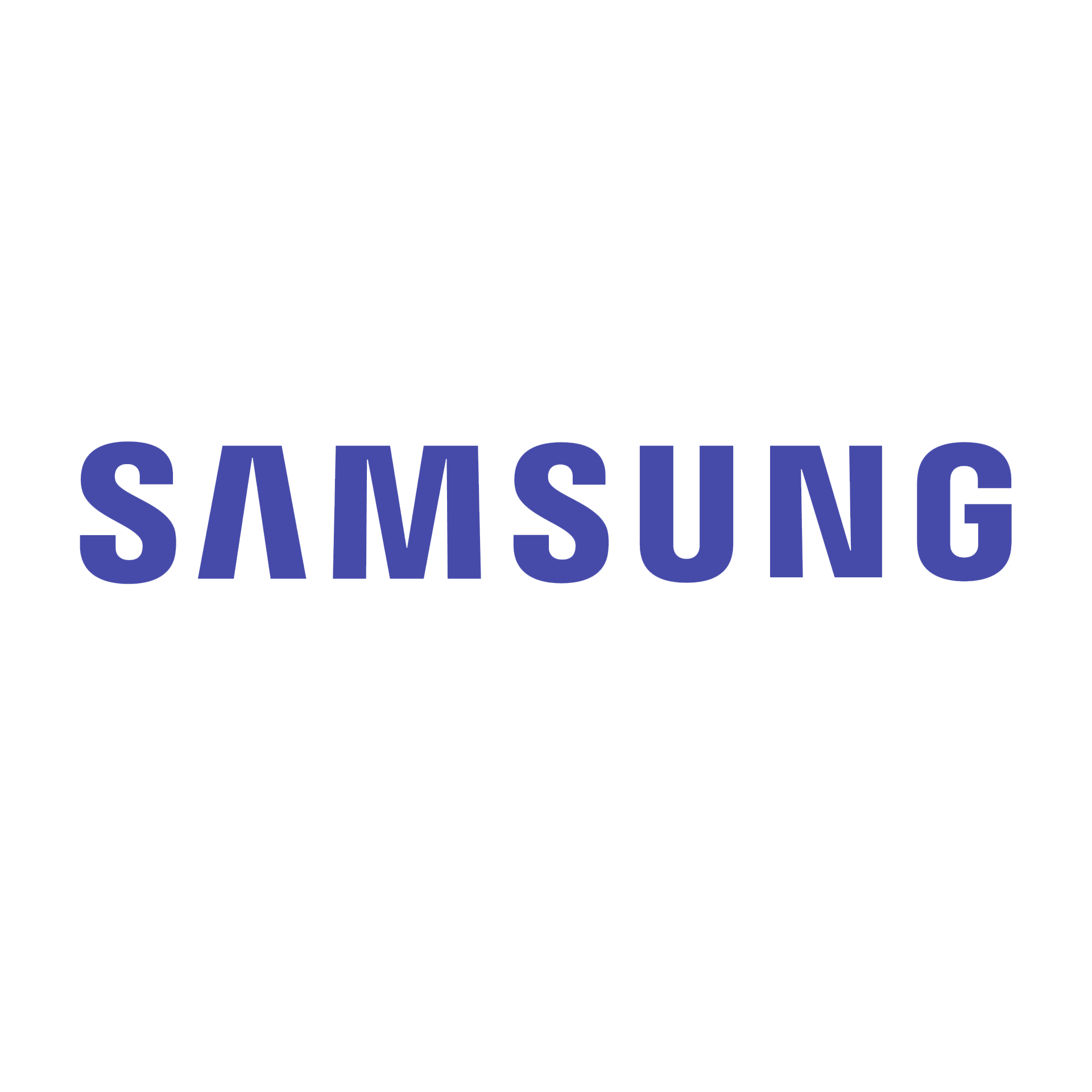 Samsung-logo in blauw op een witte achtergrond