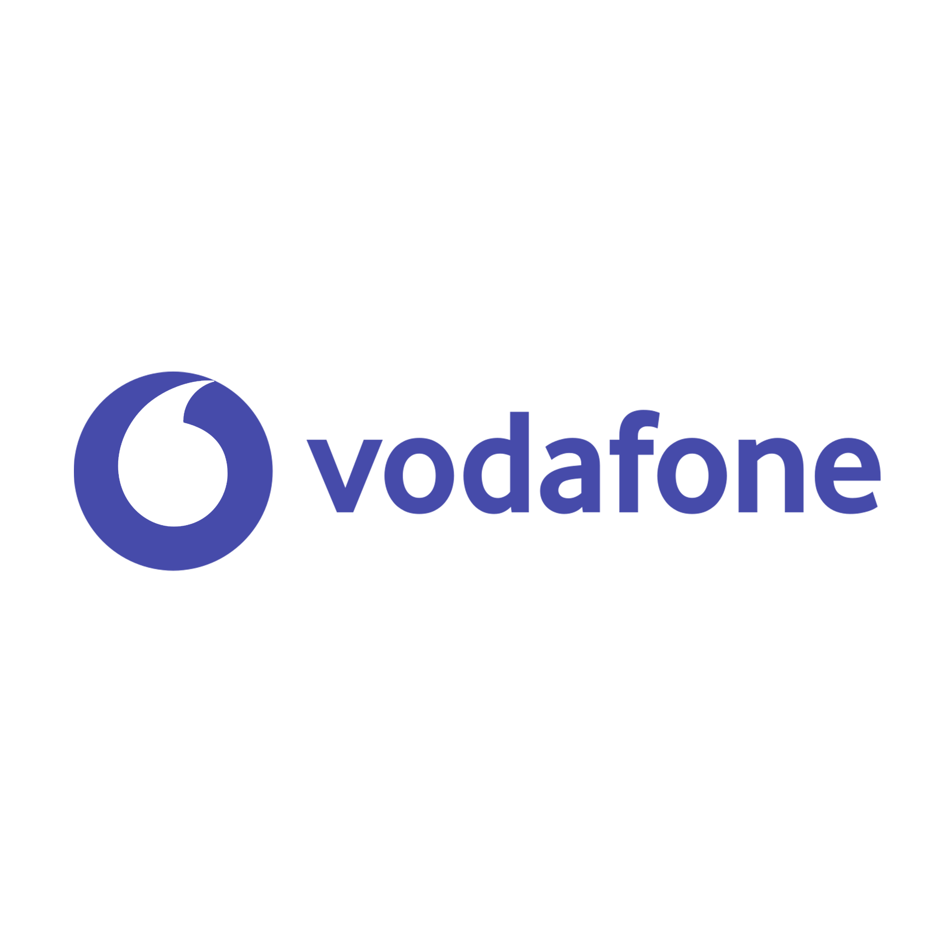Vodafone-logo in paars op een witte achtergrond