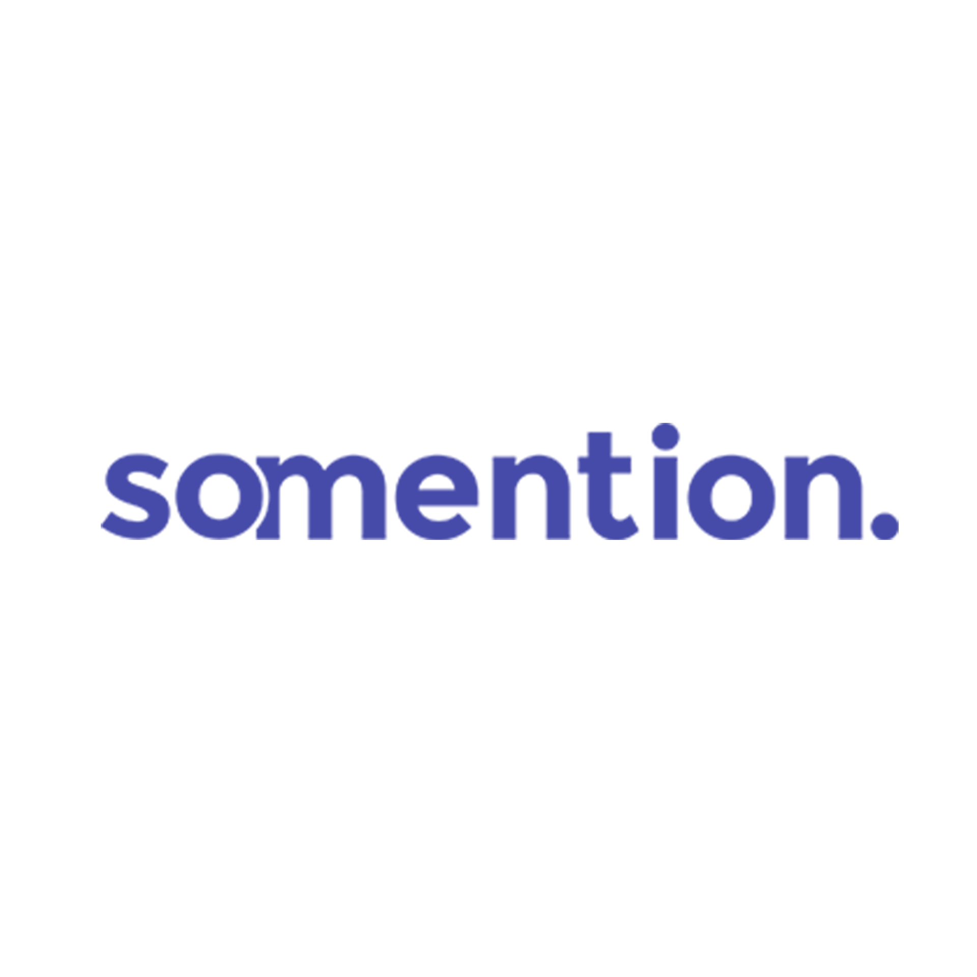 Het Somention-logo in blauwe kleine letters op een witte achtergrond.