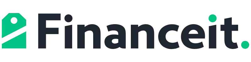 Financeit logo in dark blue and green on a white background