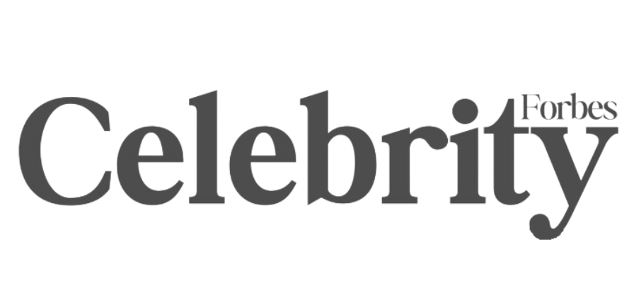 The logo for the forbes celebrity magazine is black and white.