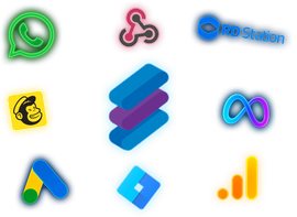 Nove ícones de aplicativos em diversas cores com contornos em estilo neon, representando comunicação